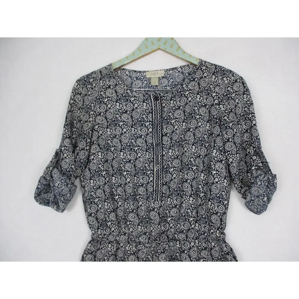 Ann Taylor LOFT Romper Womens 00P Blue Paisley Shorts Roll Tab Top XSP XS Petite - Picture 4 of 16